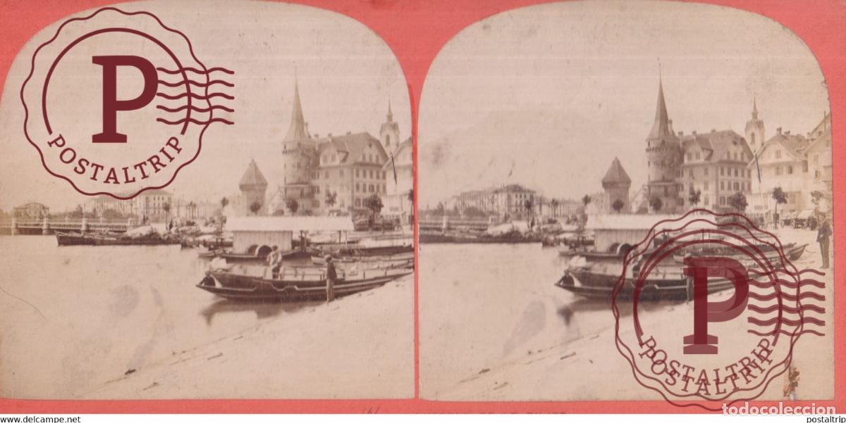 Fotograf&iacute;a antigua: LUCERNE ET LE PILATE SUISSE SUIZA SWITZERLAND +-17.5*8.5cm ESTEREOSCOPICA STEREOSCOPIC
