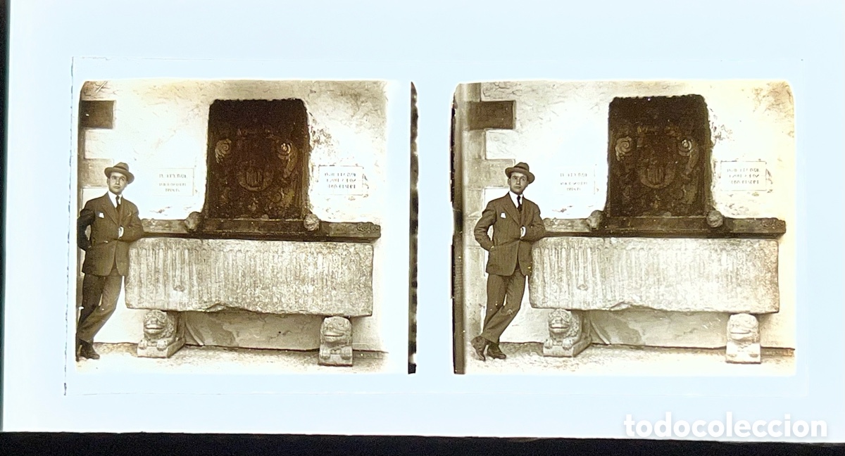 Fotograf&iacute;a antigua: SITGES. font del palau de Maricel en Sitges, Fotograf&iacute;a Estereosc&oacute;pica en cristal (h.1900?)