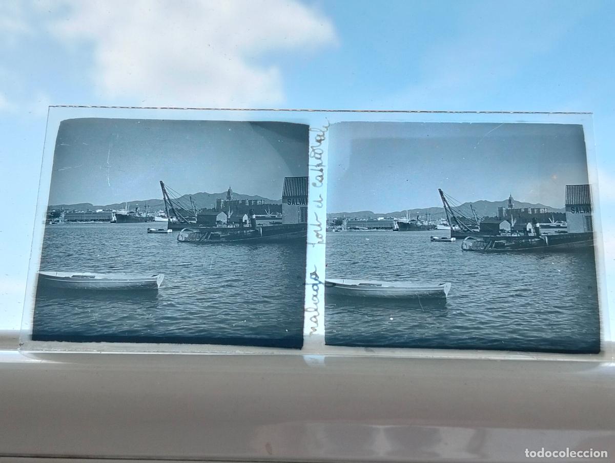 Fotograf&iacute;a antigua: MALAGA VISTA ESTEREOSCOPICA EN CRISTAL 5,8 X 13 CM