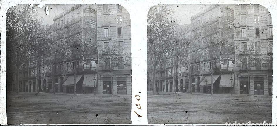 Fotograf&iacute;a antigua: BARCELONA LA RAMBLA ESTEROSCOPICA DE CRISTAL 6 X 13 cm.