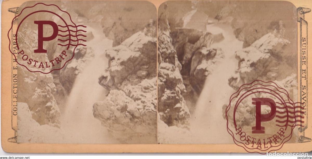 Photographie ancienne: GORGE DU TRIENT LA CASCADE SUISSE SUIZA SWITZERLAND +-17.5*8.5cm ESTEREOSCOPICA STEREOSCOPIC