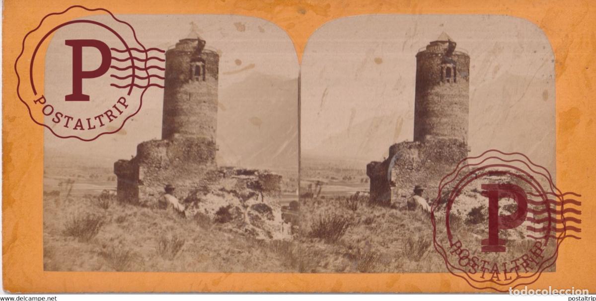 Photographie ancienne: VIELLE TOUR &Agrave; MARTIGNY SUISSE SUIZA SWITZERLAND +-17.5*8.5cm ESTEREOSCOPICA STEREOSCOPIC