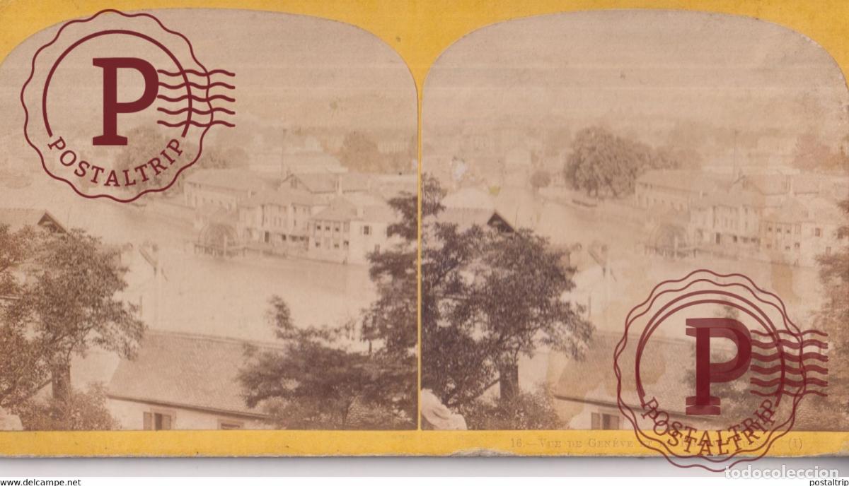 Photographie ancienne: VUE DE GEN&Egrave;VE ET DU RH&Ocirc;NE SUISSE SUIZA SWITZERLAND +-16*8.5cm ESTEREOSCOPICA STEREOSCOPIC