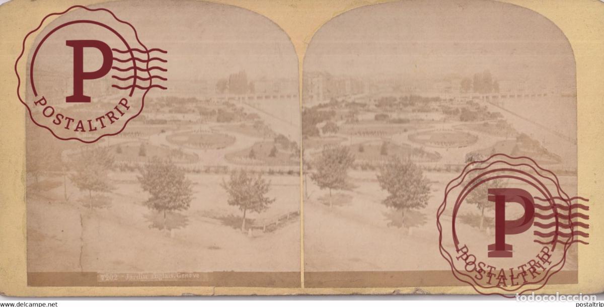 Photographie ancienne: JARDIN ANGLAIS, GEN&Egrave;VE SUISSE SUIZA SWITZERLAND +-17.5*8.5cm ESTEREOSCOPICA STEREOSCOPIC