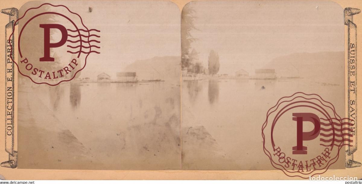 Fotografia antica: LAC DE GEN&Egrave;VE SUISSE ET SAVOIE COLLECTION E.H. PARIS SUISSE SUIZA SWITZERLAND +-17.5*8.5cm ESTEREO