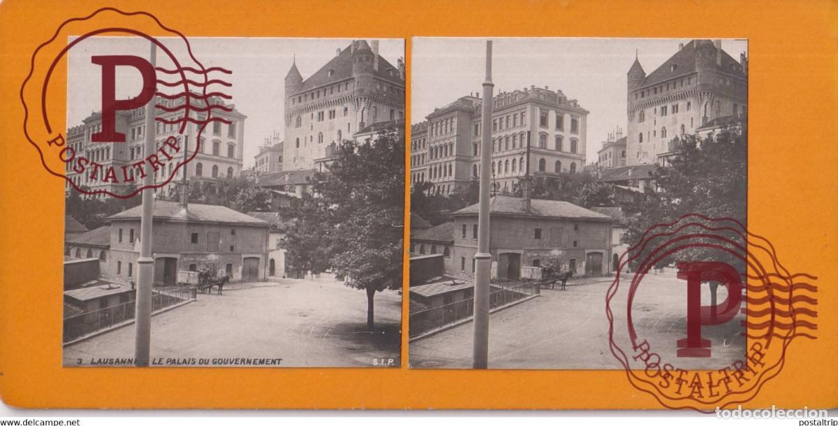 Fotograf&iacute;a antigua: LAUSANNE LE PALAIS DU GOUVERNEMENT SUISSE SUIZA SWITZERLAND +-17.5*8.5cm ESTEREOSCOPICA STEREOSCO