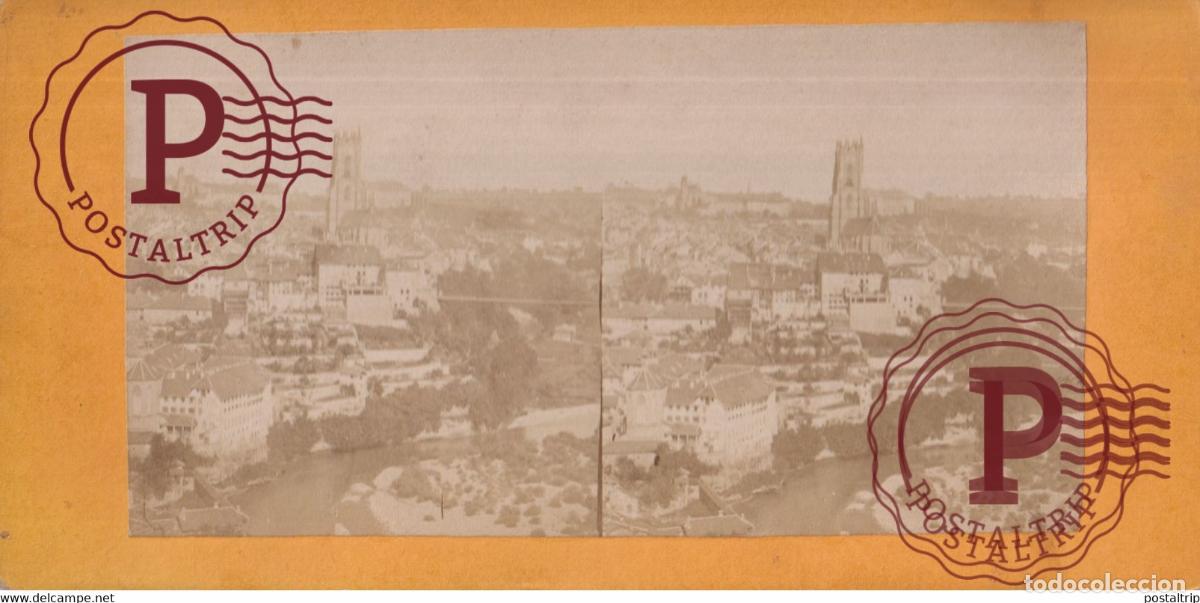 Fotografia antica: PANORAMIQUE FRIBOURG SUISSE SUIZA SWITZERLAND +-17.5*8.5cm ESTEREOSCOPICA STEREOSCOPIC