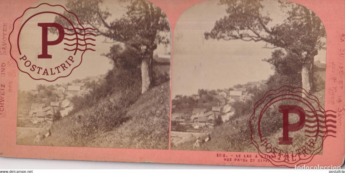 Fotografia antica: LE LAX &Agrave; BRIENZ, VUE PRISE DU KIPPI SUISSE SUIZA SWITZERLAND +-17.5*8.5cm ESTEREOSCOPICA STEREOSCO