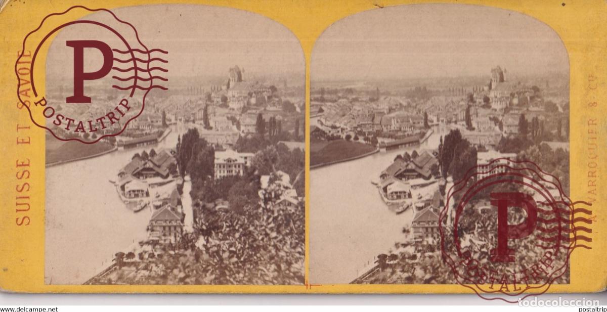 Fotografia antica: BERNE VUE PRISE LE PAVILLO DE BELLE VUE SUISSE SUIZA SWITZERLAND +-17.5*8.5cm ESTEREOSCOPICA STERE