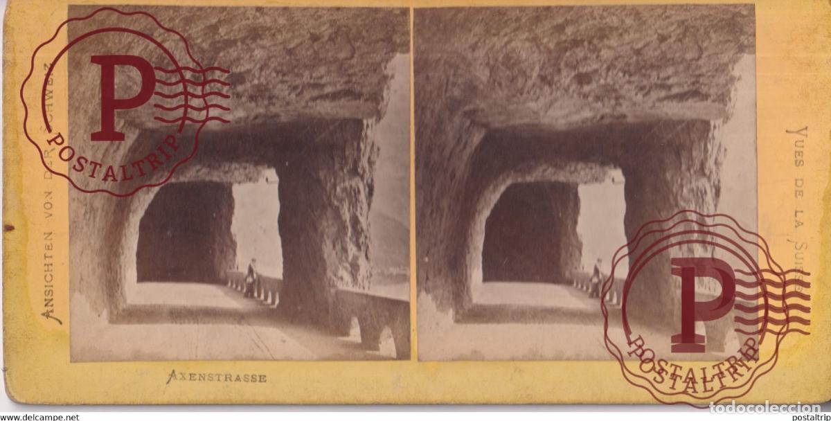 Fotografia antica: AXENSTRASSE ANSICHTEN VON DER SCHWEIZ SUISSE SUIZA SWITZERLAND +-17.5*8.5cm ESTEREOSCOPICA STEREOS