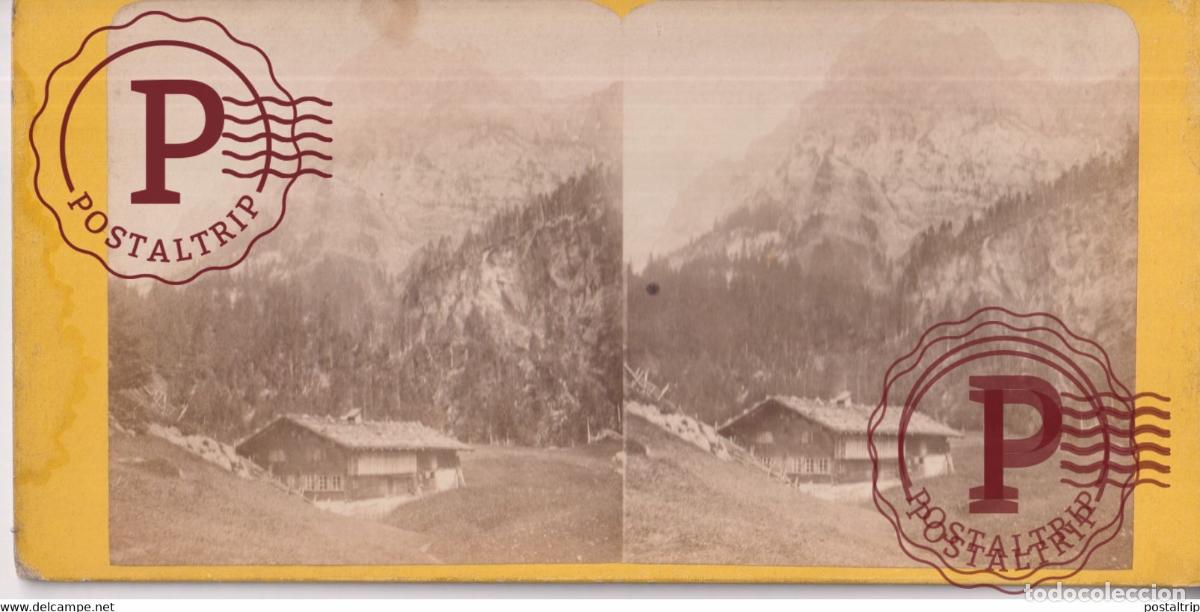 Antique Photography: BERNE UN CHALET SUR LE CHEMINS DES LAUTERBRUNNEN SUISSE SUIZA SWITZERLAND +-17.5*8.5cm ESTEREOSCOP