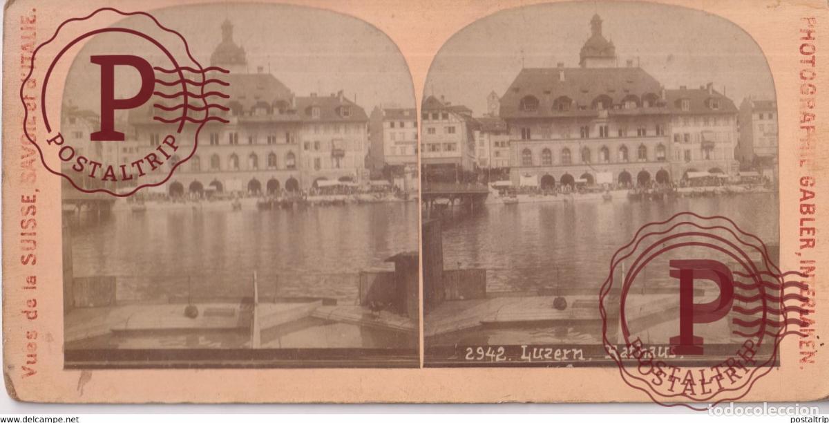 Antique Photography: LUZERN RATHAUS SUISSE SUIZA SWITZERLAND +-17.5*8.5cm ESTEREOSCOPICA STEREOSCOPIC