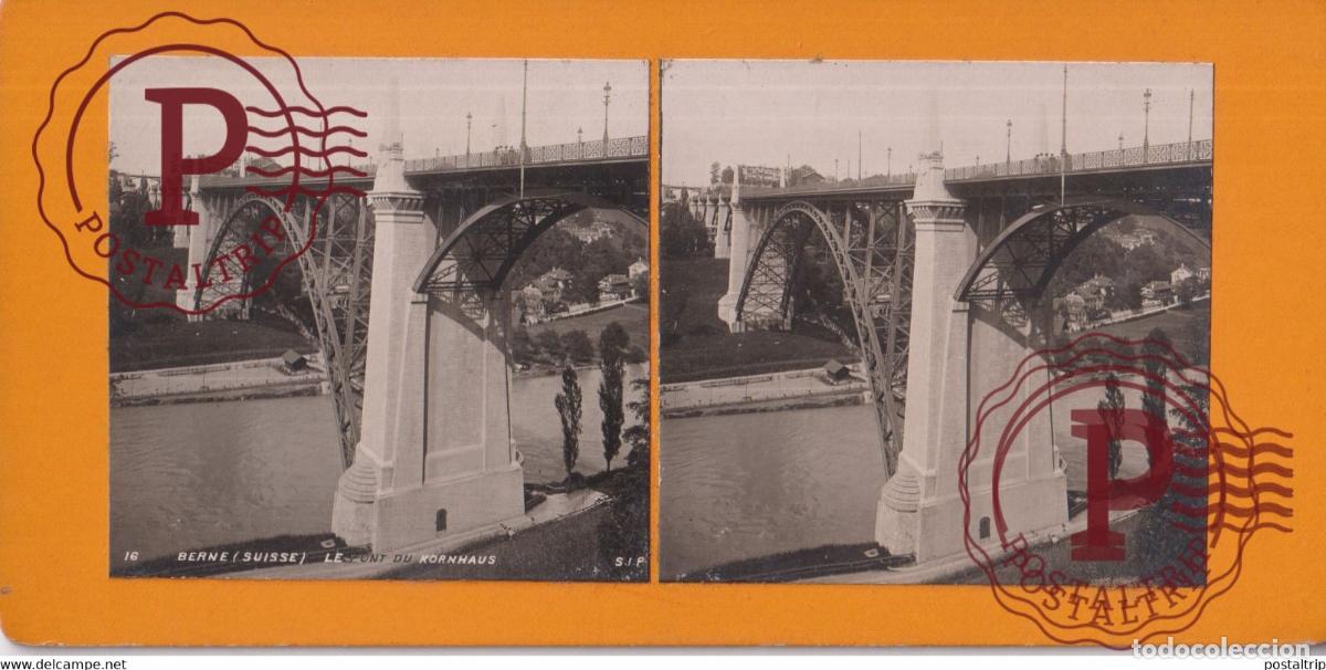 Antique Photography: BERNE, LE PONT DU KORNHAUS SUISSE SUIZA SWITZERLAND +-17.5*8.5cm ESTEREOSCOPICA STEREOSCOPIC