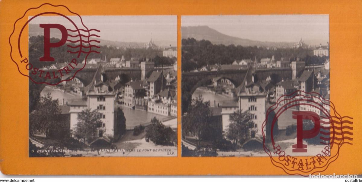 Antique Photography: BERNE,VUE PRISE DE BARENGRABEN VERS LE PONT RYDECK SUISSE SUIZA SWITZERLAND +-17.5*8.5cm ESTEREOSCOP
