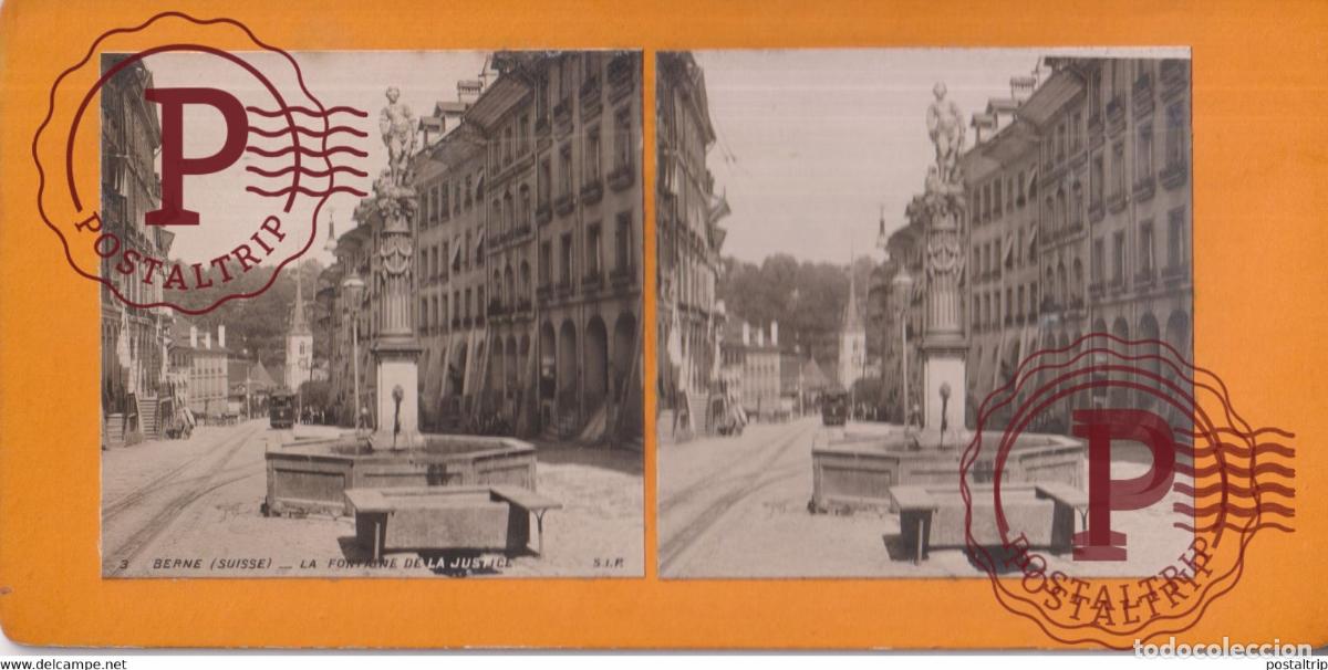 Fotograf&iacute;a antigua: BERNE LA FONTAINE DE LA JUSTICE SUISSE SUIZA SWITZERLAND +-17.5*8.5cm ESTEREOSCOPICA STEREOSCOPIC
