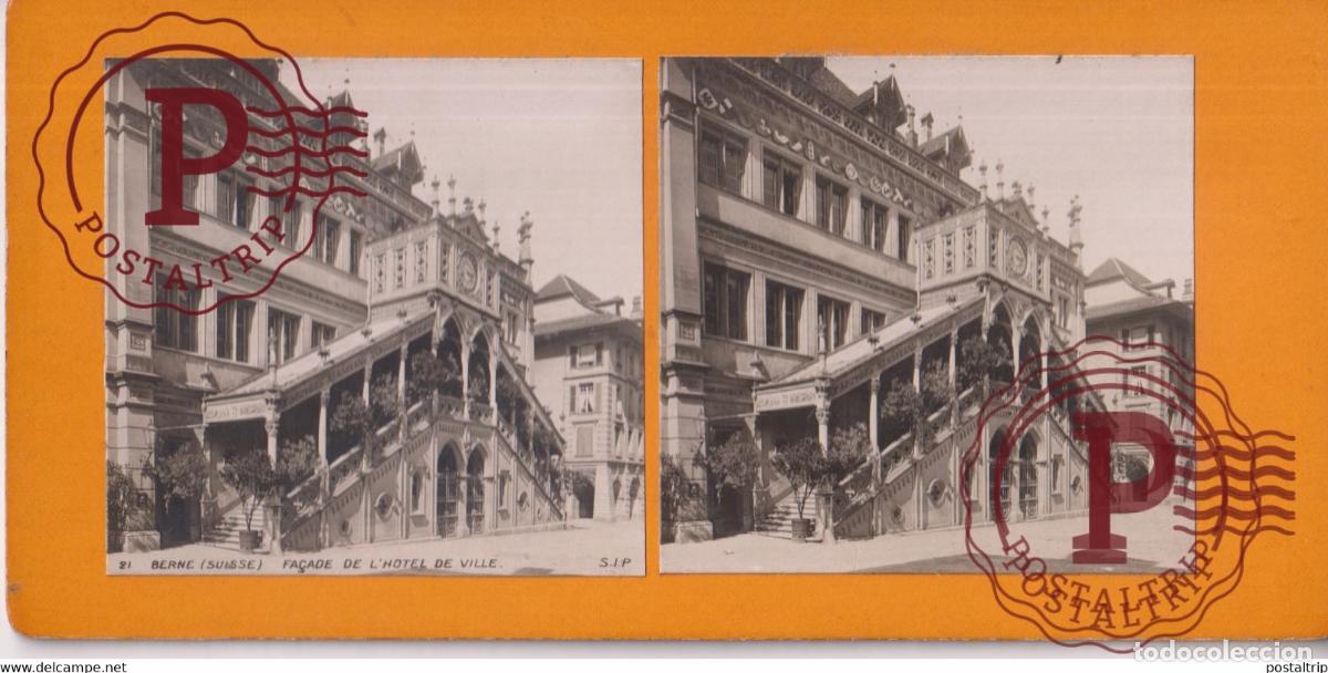 Fotograf&iacute;a antigua: BERNE FA&Ccedil;ADE DE LHOTEL DE VILLE SUISSE SUIZA SWITZERLAND +-17.5*8.5cm ESTEREOSCOPICA STEREOSCOPIC