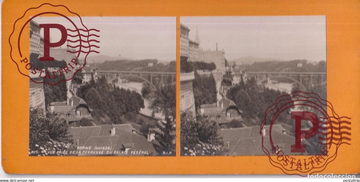 Fotograf&iacute;a antigua: BERNE VUE PRISE DE LA TERRASSE DU PALAIS F&Egrave;D&Egrave;RAL SUISSE SUIZA SWITZERLAND +-17.5*8.5cm ESTEREOSCOP