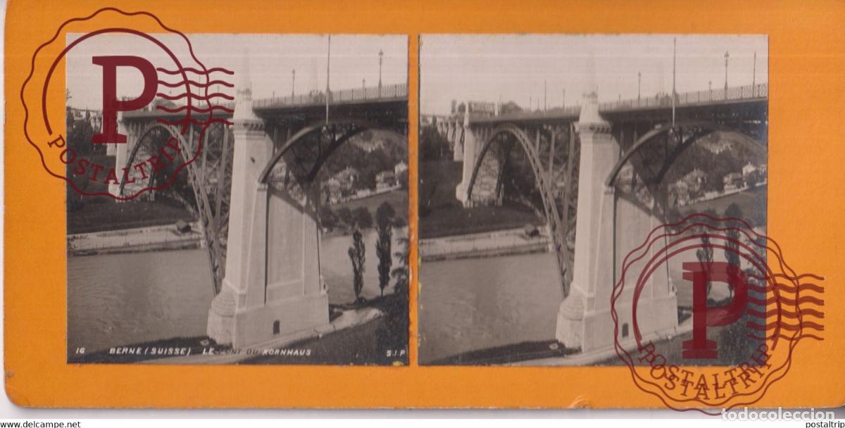 Fotograf&iacute;a antigua: BERNE LE PONT DU KORNHAUS SUISSE SUIZA SWITZERLAND +-17.5*8.5cm ESTEREOSCOPICA STEREOSCOPIC