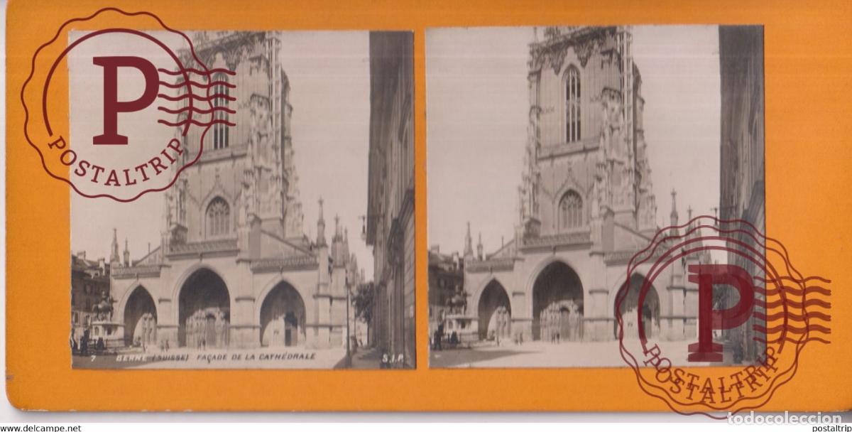Fotograf&iacute;a antigua: BERNE FA&Ccedil;ADE DE LA CATH&Eacute;DRALE SUISSE SUIZA SWITZERLAND +-17.5*8.5cm ESTEREOSCOPICA STEREOSCOPIC
