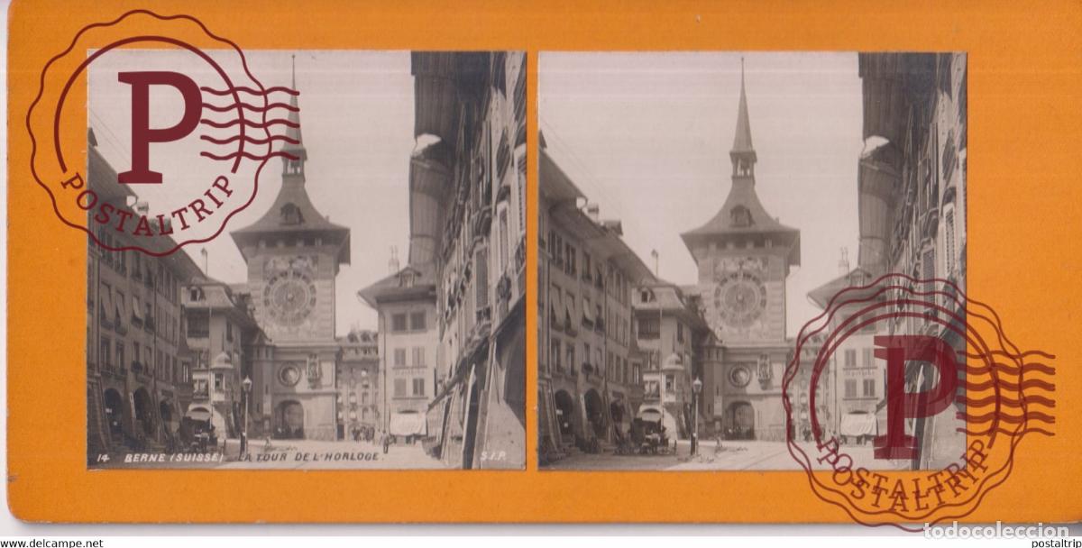 Fotograf&iacute;a antigua: BERNE A TOUR DE LHORLOGE SUISSE SUIZA SWITZERLAND +-17.5*8.5cm ESTEREOSCOPICA STEREOSCOPIC
