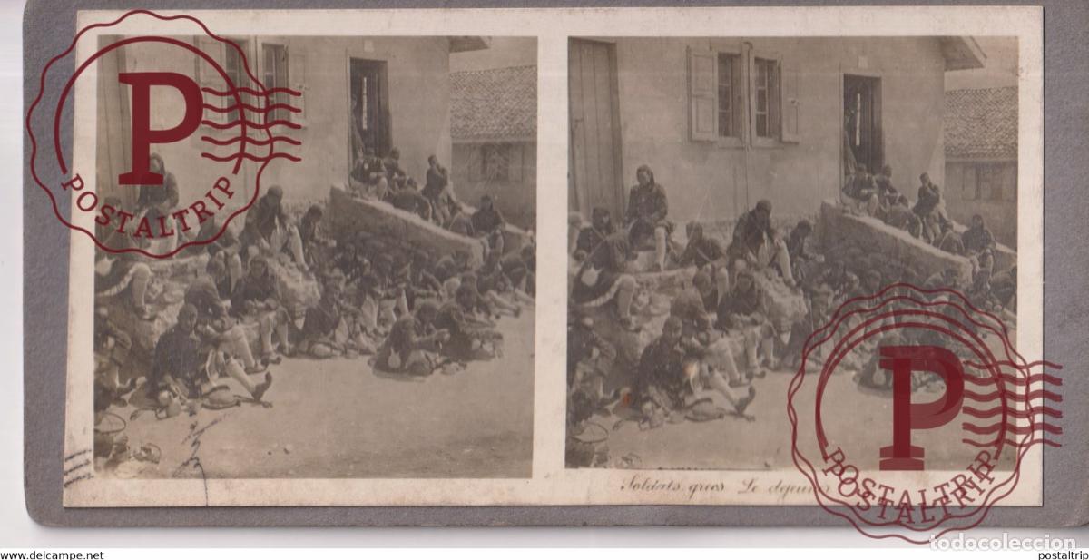 Fotograf&iacute;a antigua: SOLDATS APRES LE DEJEUNER +-17.5*8.5CM ESTEREOSCOPICA STEREOSCOPIC