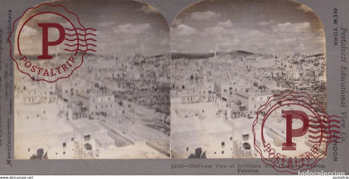 Fotograf&iacute;a antigua: VIEW OF BETHLEHEM FROM CHURCH OF NATIVITY PALESTINE PALESTINA +-17.5*8.5CM ESTEREOSCOPICA STEREOSCOP