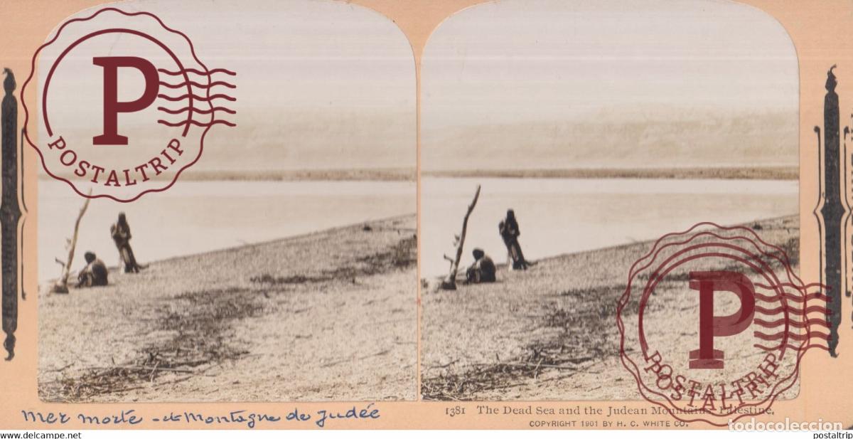 Fotograf&iacute;a antigua: PALESTINE THE DEAD SEA JUDEAN MOUNTAINS LA MER MORTE TODTE SEE +-17.5*8.5CM ESTEREOSCOPICA STEREOS