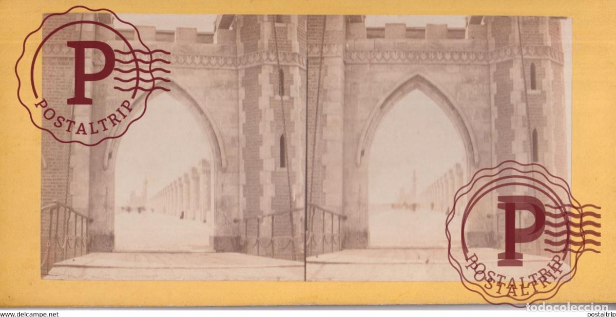Alte Fotografie: EGYPTE EGIPTO EGYPT CHAUSSEE DU BARRAGE DU NIL PRES CAIRE CAIRO +-17.5*8.5CM ESTEREOSCOPICA STEREOS