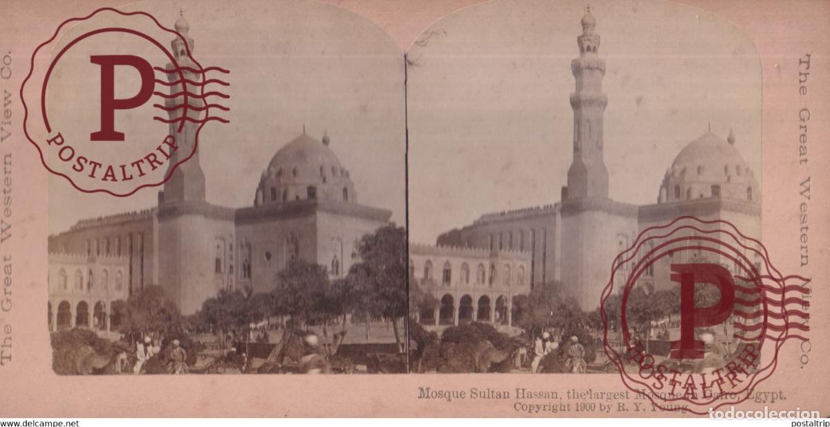 Alte Fotografie: EGYPTE EGIPTO EGYPT MOSQUE SULTAN HASSAN CAIRE CAIRO +-17.5*8.5CM ESTEREOSCOPICA STEREOSCOPIC