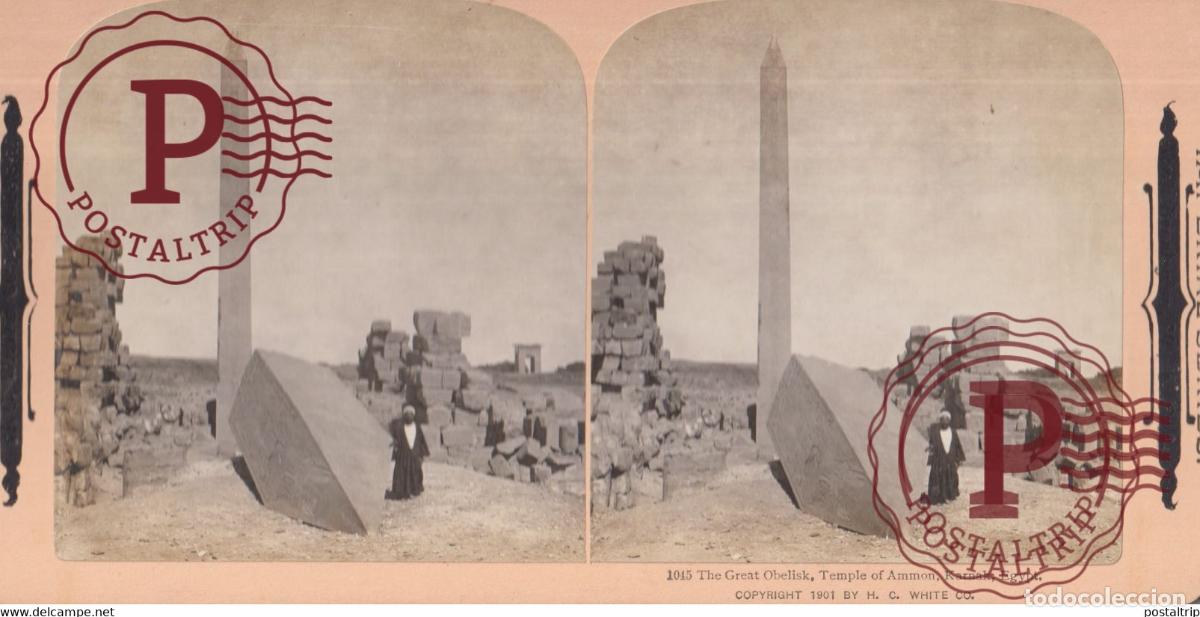 Alte Fotografie: EGYPTE EGIPTO EGYPT GREAT OBELISK KARNAK TEMPLE OF AMMON CAIRE CAIRO +-17.5*8.5CM ESTEREOSCOPICA ST