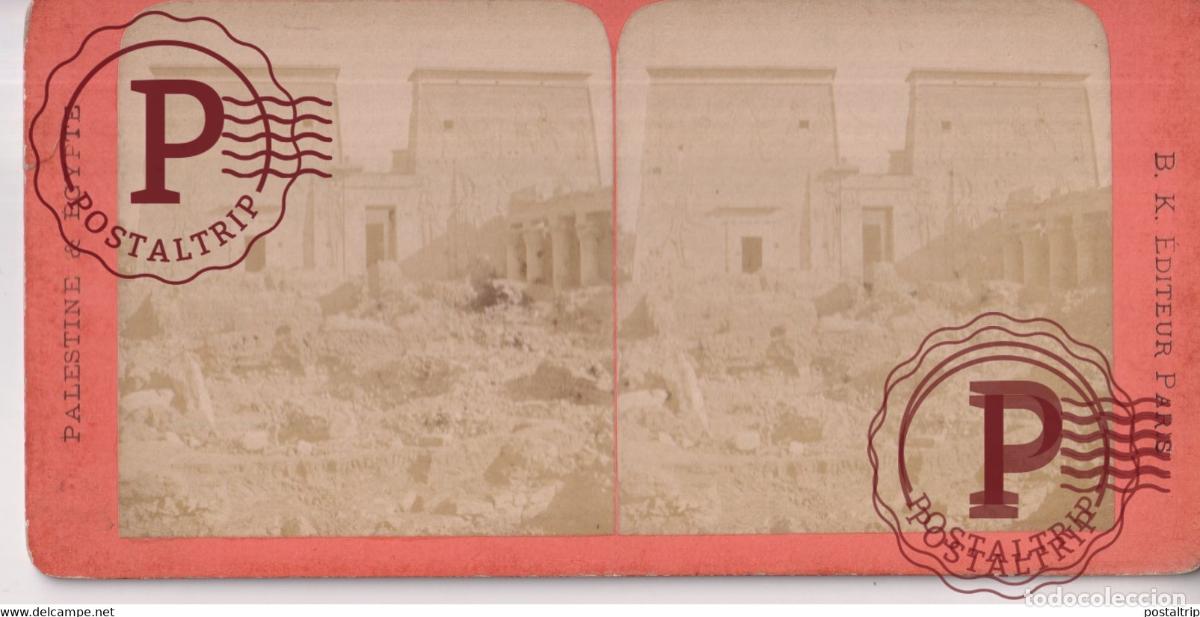 Alte Fotografie: EGYPTE EGIPTO EGYPT ILE DE PHILOE GRAND TEMPLE +-17.5*8.5CM ESTEREOSCOPICA STEREOSCOPIC
