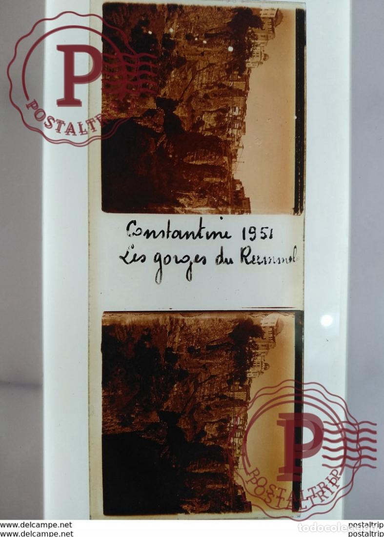 Alte Fotografie: Algerie St&eacute;r&eacute;o sur verre plaque de Constantine 1951 Les gorges du Rummel