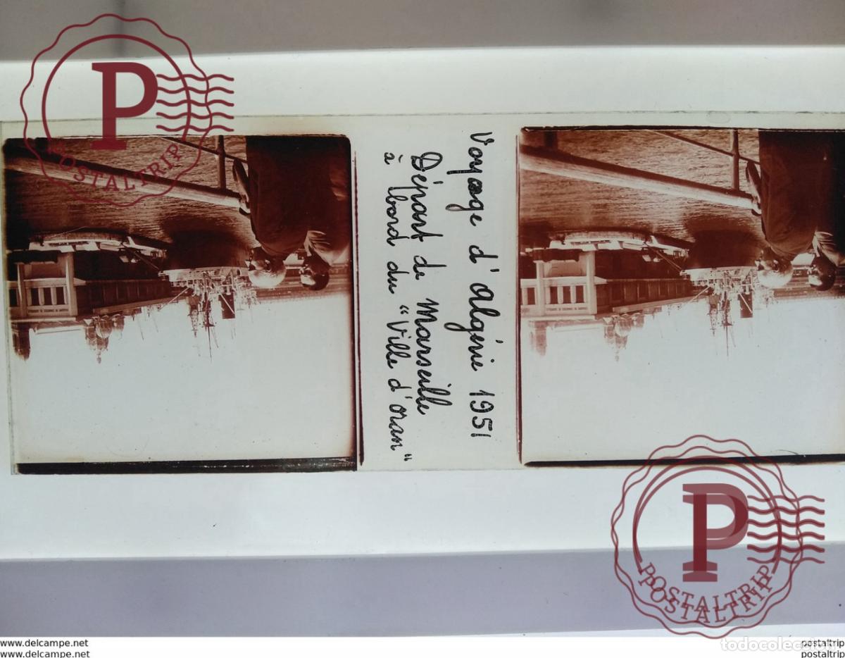 Alte Fotografie: Algerie St&eacute;r&eacute;o sur verre plaque de voyage dalgerie 1951 deport de a bord du ville doran