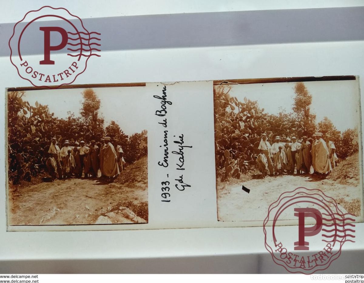 Alte Fotografie: Algerie St&eacute;r&eacute;o sur verre plaque de 1993 environs de boghmi gde kabhi