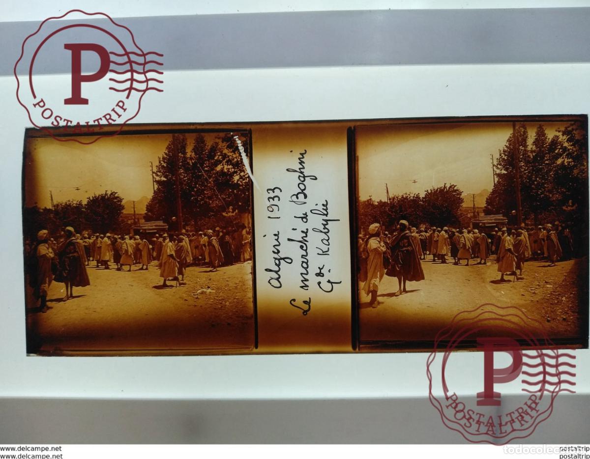 Alte Fotografie: Algerie St&eacute;r&eacute;o sur verre plaque de algeri 1933 le marvhi d boghni g de kabyli
