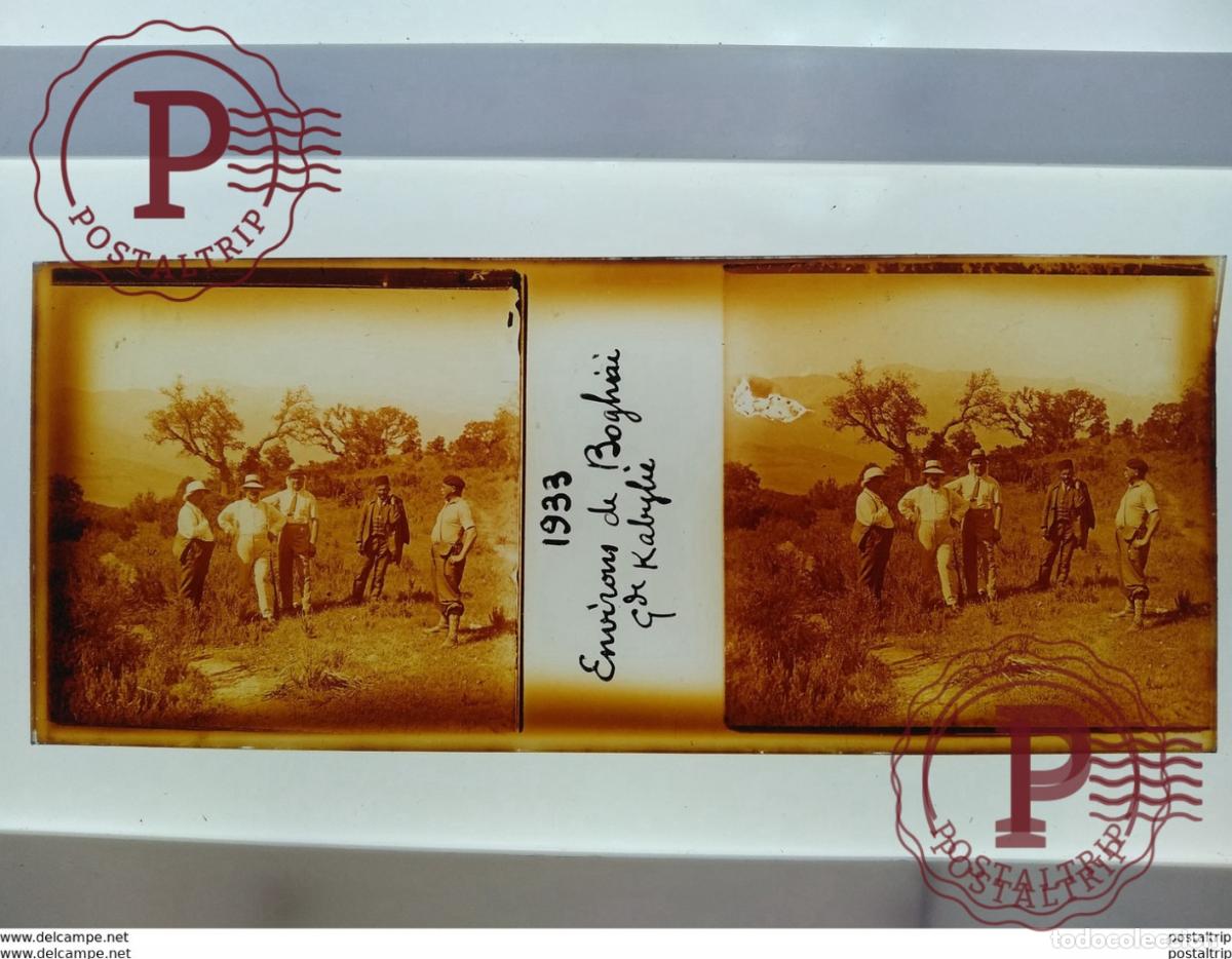Alte Fotografie: Algerie St&eacute;r&eacute;o sur verre plaque de 1933 environs de bogh g de kabyli