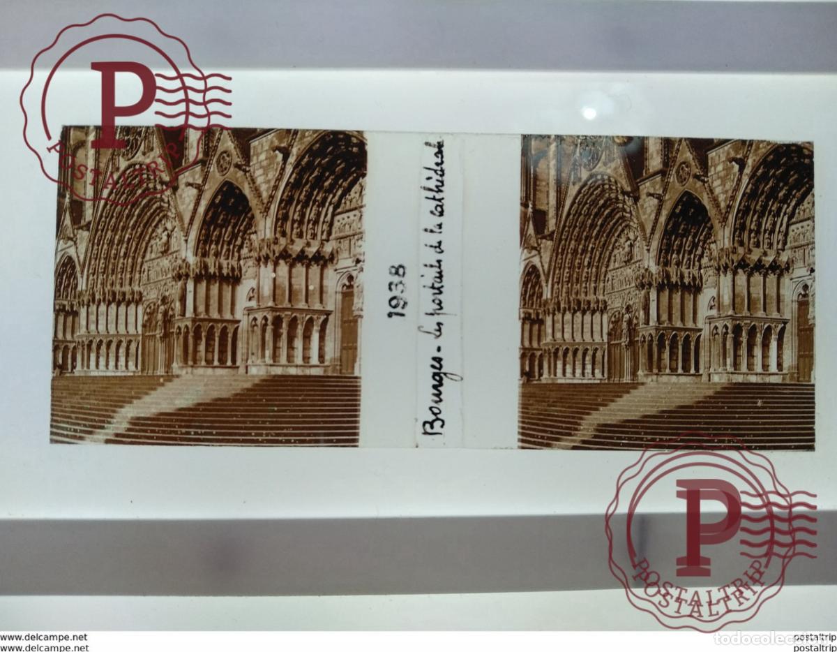 Alte Fotografie: St&eacute;r&eacute;o sur verre plaque de Verre 1938 bourges les portaid de la cathideale