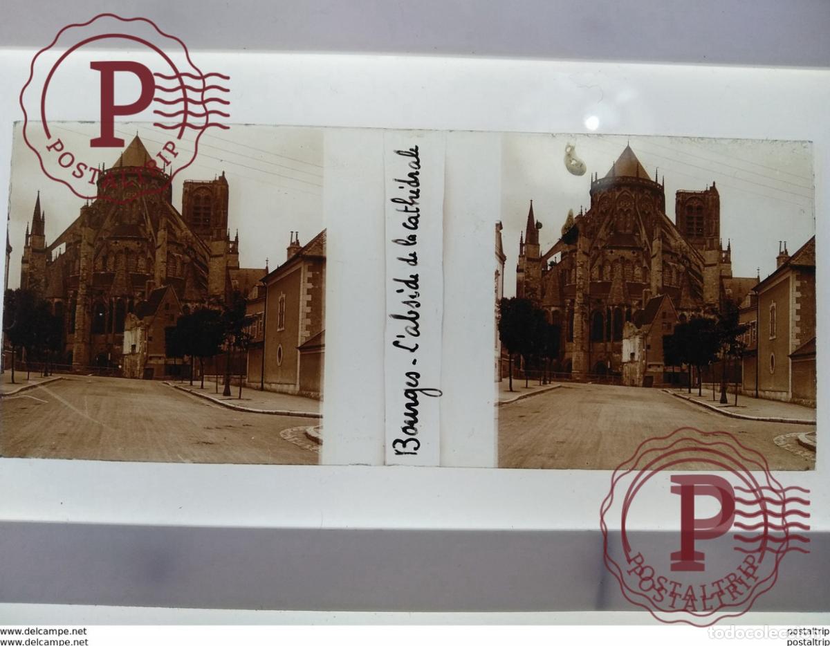 Alte Fotografie: St&eacute;r&eacute;o sur verre plaque de Verre bourges labside de la cathidrale