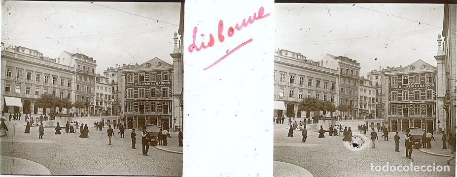 Fotograf&iacute;a antigua: PORTUGAL LISBOA ESTEROSCOPICA DE CRISTAL 4.5 X 10.7 cm.