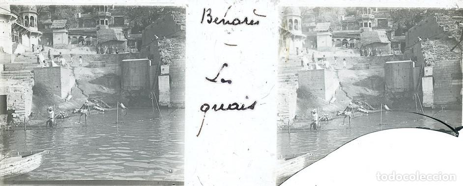 Fotograf&iacute;a antigua: INDIA EL GANGES ESTEROSCOPICA DE CRISTAL 4.5 X 10.7 cm.