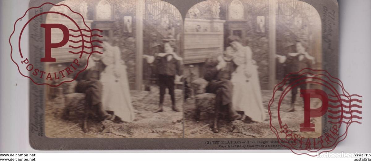 Photographie ancienne: ELATION IVE CAUGHT SISTER UNDERWOOD WEDDING MARIAGE st&eacute;r&eacute;oscopique st&eacute;r&eacute;oscope carte photo st&eacute;r&eacute;o