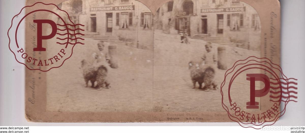 Photographie ancienne: COURTYARD CHUMS BERNE SWITZERLAND SWISS st&eacute;r&eacute;oscopique st&eacute;r&eacute;oscope carte photo st&eacute;r&eacute;o