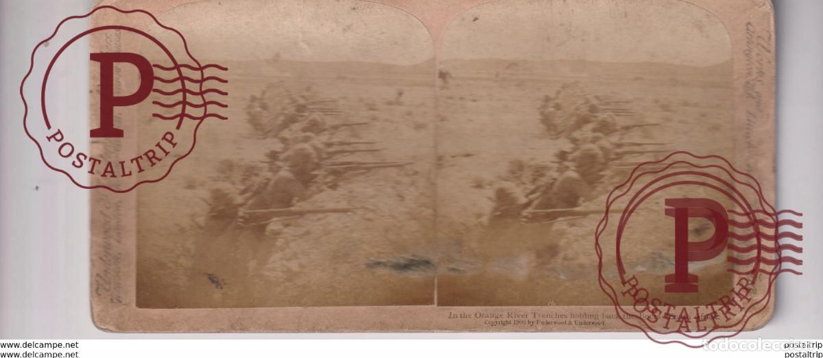 Photographie ancienne: ORANGE RIVER TRENCHES SOUTH-AFRICA-BOER-WAR-BATTLE UNDERWOOD GUERRE WAR st&eacute;r&eacute;oscopique st&eacute;r&eacute;oscope