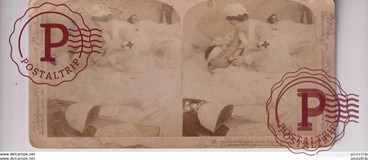 Photographie ancienne: FIELD HOSPITAL TUGELA SOUTH-AFRICA-BOER-WAR-BATTLE UNDERWOOD GUERRE WAR st&eacute;r&eacute;oscopique st&eacute;r&eacute;oscope