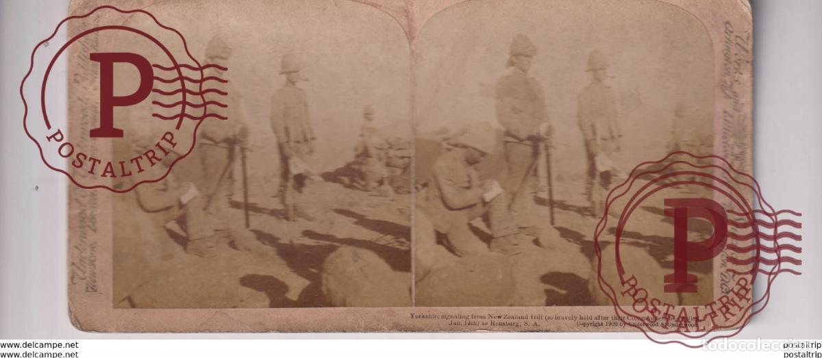 Photographie ancienne: NEW ZEALAND HILL SOUTH-AFRICA-BOER-WAR-BATTLE UNDERWOOD GUERRE WAR st&eacute;r&eacute;oscopique st&eacute;r&eacute;oscope carte