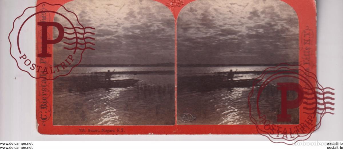 Photographie ancienne: SUNSET NIAGARA NY BRERSTAD PHOTOGRAPHER st&eacute;r&eacute;oscopique st&eacute;r&eacute;oscope carte photo st&eacute;r&eacute;o