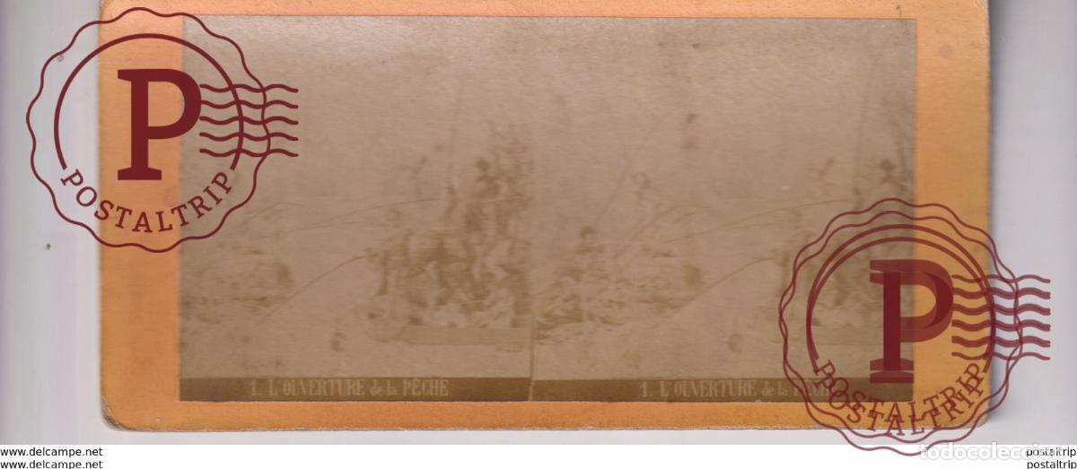 Photographie ancienne: LOUVERTURE DE LA PECHE st&eacute;r&eacute;oscopique st&eacute;r&eacute;oscope carte photo st&eacute;r&eacute;o