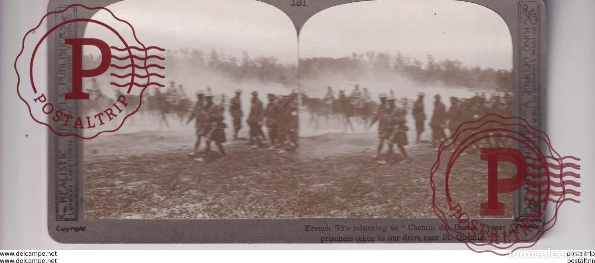 Photographie ancienne: FRENCH RETURNING CHEMIN DES DAMES NEAR ST QUENTIN GUERRE WAR WWI st&eacute;r&eacute;oscopique st&eacute;r&eacute;oscope carte