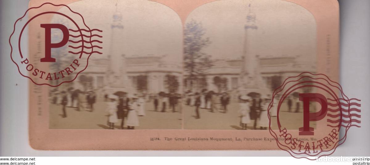 Photographie ancienne: the great louisiana monument ST LUIS B W KILBURN st&eacute;r&eacute;oscopique st&eacute;r&eacute;oscope carte photo st&eacute;r&eacute;o