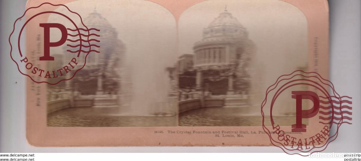 Photographie ancienne: CRYSTAL FOUNTAIN ST LOUIS PURCHASE EXHIBITION B W KILBURN st&eacute;r&eacute;oscopique st&eacute;r&eacute;oscope carte photo